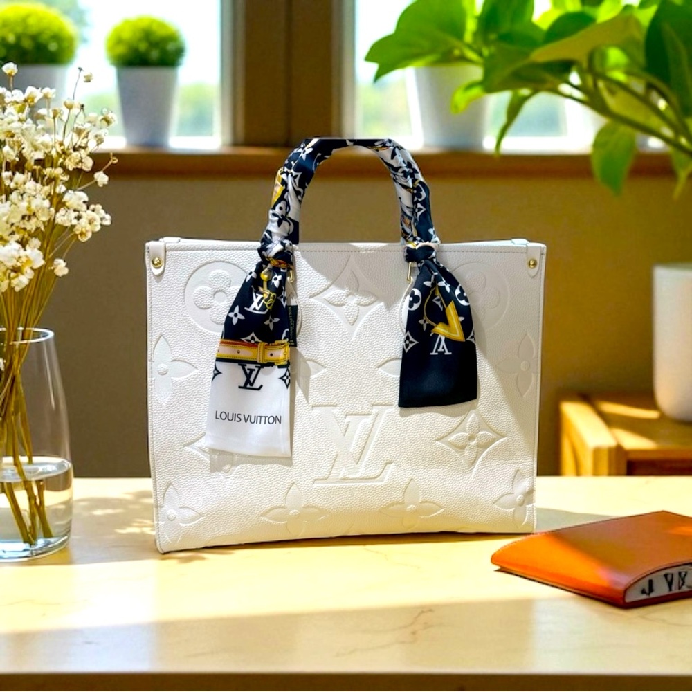 Designer White Embossed Leather Tote